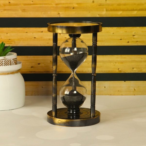 Dual Compass Attached Top & Bottom Brass Made Premium Antique Finish 6 Min Sand Timer, Premium Gift Item - Image 2