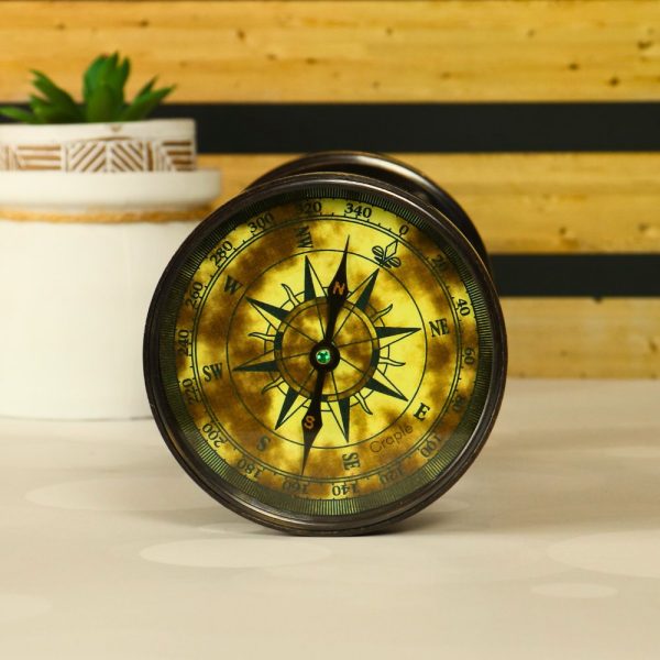 Dual Compass Attached Top & Bottom Brass Made Premium Antique Finish 6 Min Sand Timer, Premium Gift Item - Image 4