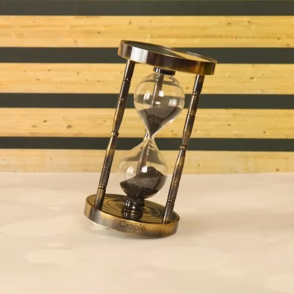 Dual Compass Attached Top & Bottom Brass Made Premium Antique Finish 6 Min Sand Timer, Premium Gift Item - Image 5