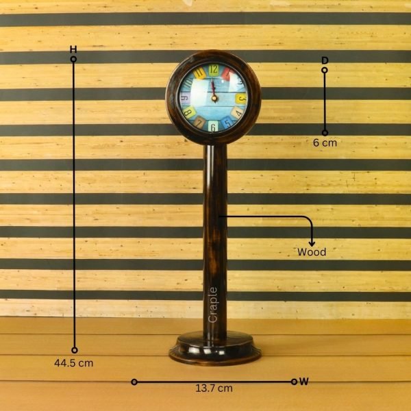 Colorful Number Tiles Pedestal Clock | Antique Wooden, Tall Design, Rustic Finish | Unique Desk & Shelf Decor Gift - Image 5