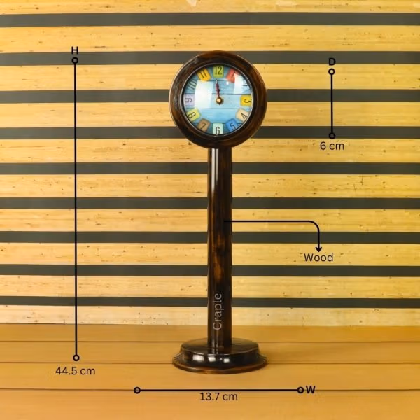 Colorful Number Tiles Pedestal Clock | Antique Wooden, Tall Design, Rustic Finish | Unique Desk & Shelf Decor Gift - Image 5