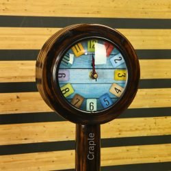 Colorful Number Tiles Pedestal Clock | Antique Wooden, Tall Design, Rustic Finish | Unique Desk & Shelf Decor Gift - Image 4