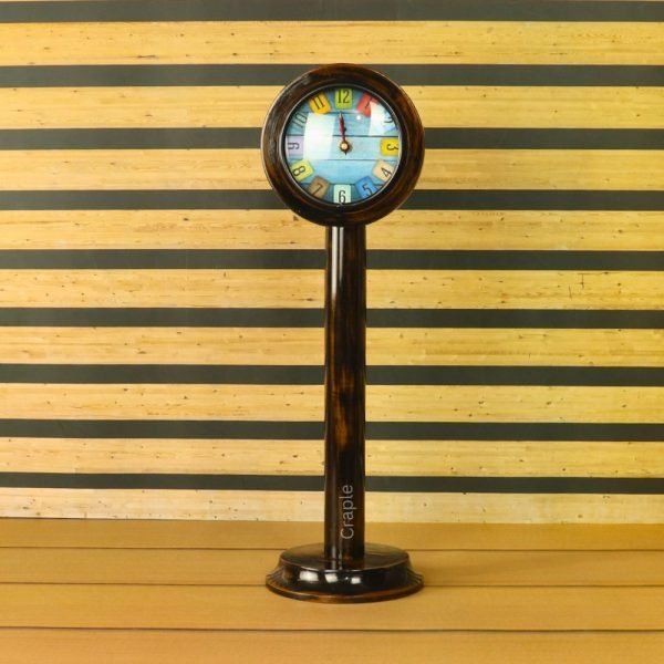 Colorful Number Tiles Pedestal Clock | Antique Wooden, Tall Design, Rustic Finish | Unique Desk & Shelf Decor Gift - Image 1