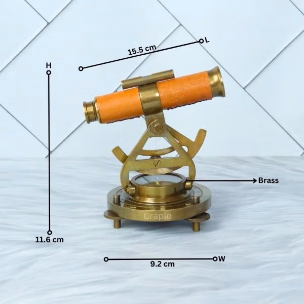 Handmade Antique Brass Alidade Telescope | Brown Leather Wrap, Compass | Surveying Decor Gift - Image 6