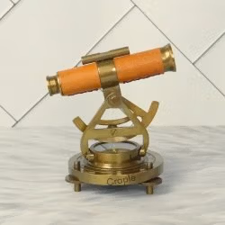 Handmade Antique Brass Alidade Telescope | Brown Leather Wrap, Compass | Surveying Decor Gift - Image 5
