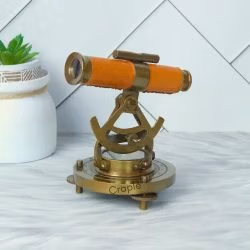 Handmade Antique Brass Alidade Telescope | Brown Leather Wrap, Compass | Surveying Decor Gift - Image 3