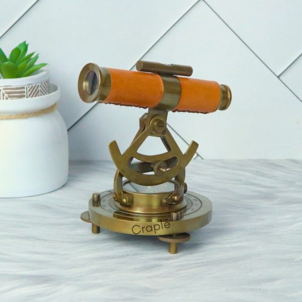 Handmade Antique Brass Alidade Telescope | Brown Leather Wrap, Compass | Surveying Decor Gift - Image 3