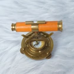 Handmade Antique Brass Alidade Telescope | Brown Leather Wrap, Compass | Surveying Decor Gift - Image 2