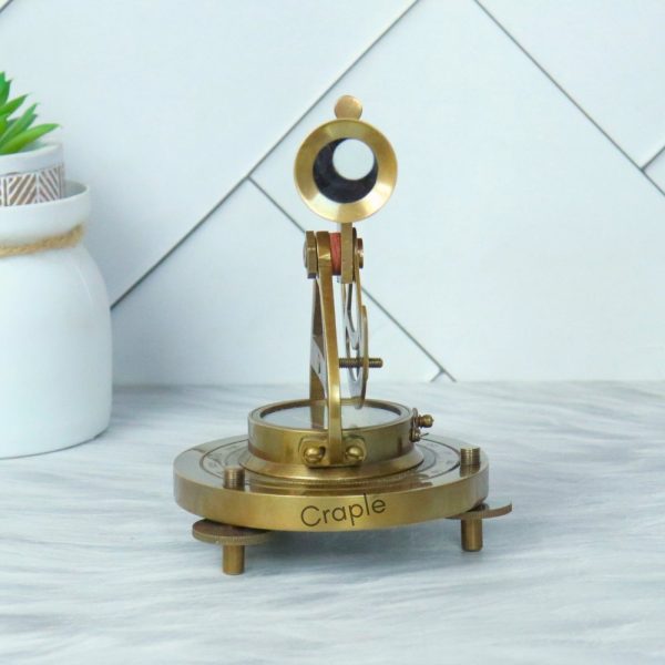 Handmade Antique Brass Alidade Telescope | Brown Leather Wrap, Compass | Surveying Decor Gift - Image 4