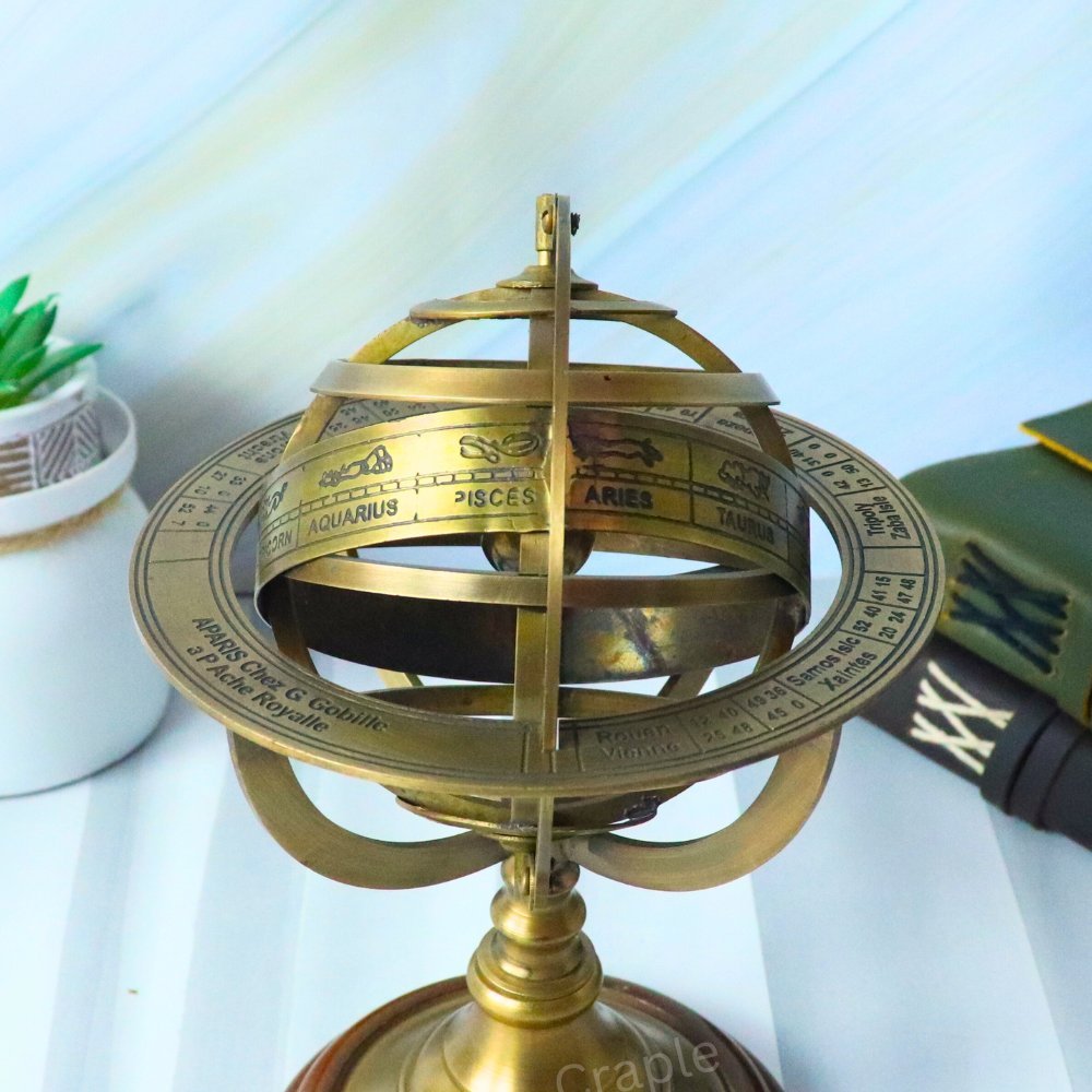 BRASS ARMILLARY SPHERE Globe Clock Spherical Astrolabe Vintage Compass