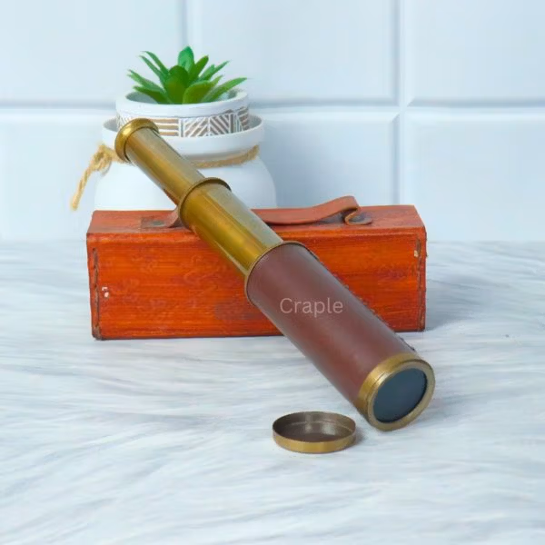 9" Leather-Wrapped Pocket Telescope | 3-Pipe Extendable, Achromatic Lens | Nautical Decor & Gift with Case - Image 3