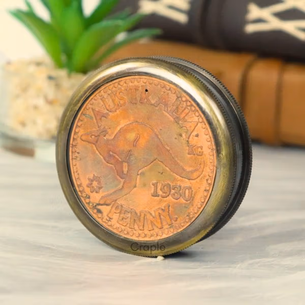 Australian 1930 Penny Brass Compass | Antique Black, Handcrafted Pocket Gift - Image 2