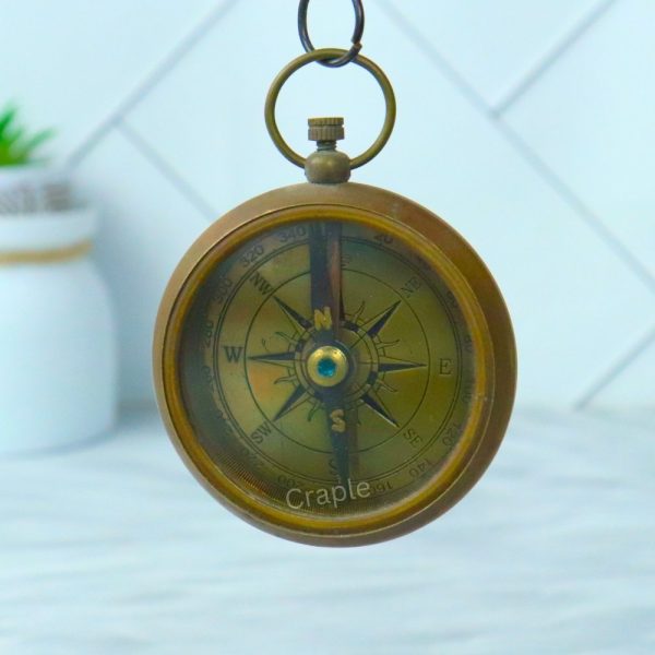 Open Face Pocket Compass | Handcrafted Precision, Needle Stop Screw, Chain Included | Vintage Explorer's Tool - Image 2