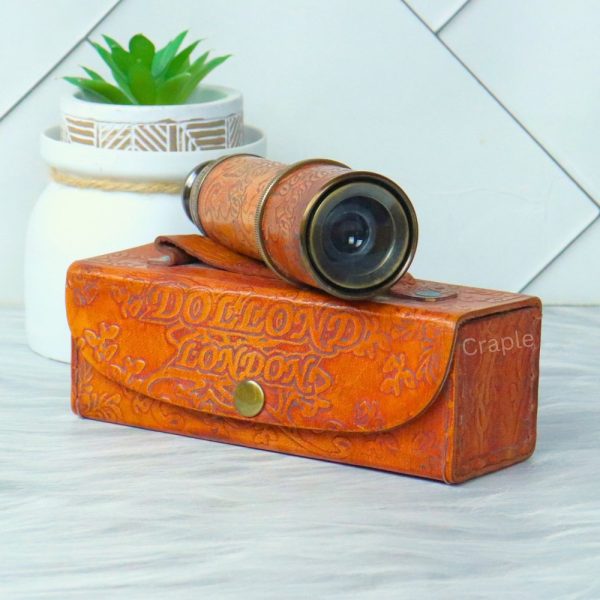 Embossed Leather Dollond London Telescope | Black Antique Brass, 4-Pipe Extendable | Nautical Collectible Gift - Image 1