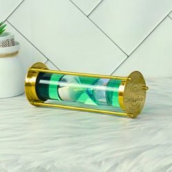 Floating 1-Min White Sand Timer | Shiny Brass, Green Liquid Hourglass | Mesmerizing Desk Decor & Unique Gift - Image 2