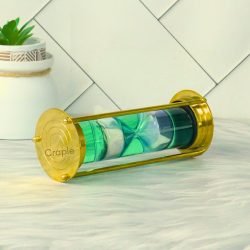 Floating 1-Min White Sand Timer | Shiny Brass, Green Liquid Hourglass | Mesmerizing Desk Decor & Unique Gift - Image 3