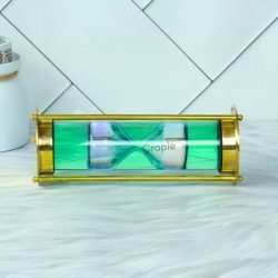 Floating 1-Min White Sand Timer | Shiny Brass, Green Liquid Hourglass | Mesmerizing Desk Decor & Unique Gift - Image 4