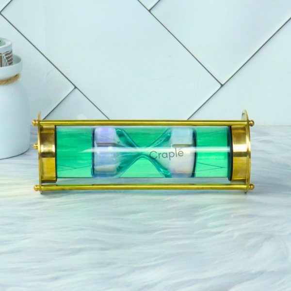 Floating 1-Min White Sand Timer | Shiny Brass, Green Liquid Hourglass | Mesmerizing Desk Decor & Unique Gift - Image 4