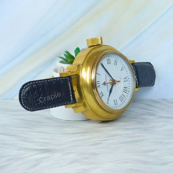 Wristwatch Style Shiny Brass Desk Clock | 49 Bond Street London, Roman Numerals | Novelty Tabletop Decor & Gift - Image 3