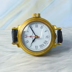 Wristwatch Style Shiny Brass Desk Clock | 49 Bond Street London, Roman Numerals | Novelty Tabletop Decor & Gift - Image 5