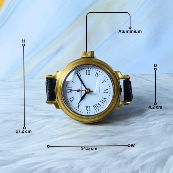 Wristwatch Style Shiny Brass Desk Clock | 49 Bond Street London, Roman Numerals | Novelty Tabletop Decor & Gift - Image 7