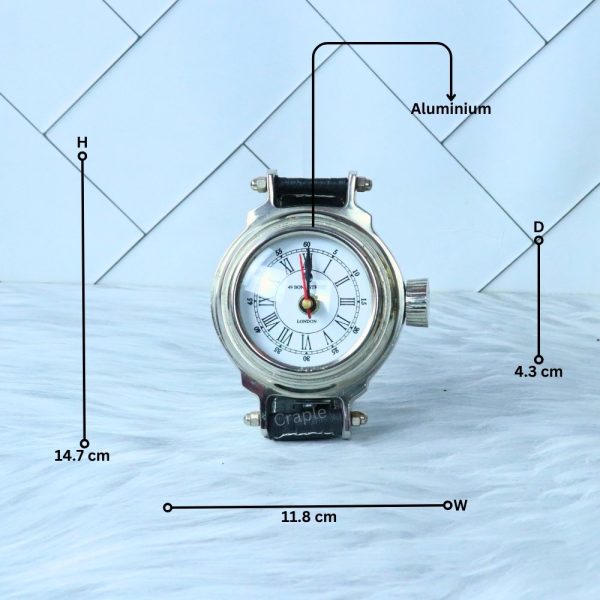 Wristwatch Style Nickel Brass Desk Clock | 49 Bond Street London, Roman Numerals | Novelty Tabletop Decor & Gift - Image 5
