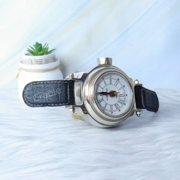 Wristwatch Style Nickel Brass Desk Clock | 49 Bond Street London, Roman Numerals | Novelty Tabletop Decor & Gift - Image 4