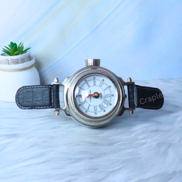 Wristwatch Style Nickel Brass Desk Clock | 49 Bond Street London, Roman Numerals | Novelty Tabletop Decor & Gift - Image 3