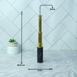 Nautical Vintage Marine Handcrafted Black Leather Wrapped Gold Finish Telescope - Image 5