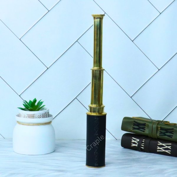Nautical Vintage Marine Handcrafted Black Leather Wrapped Gold Finish Telescope - Image 4