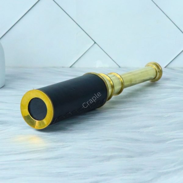 Nautical Vintage Marine Handcrafted Black Leather Wrapped Gold Finish Telescope - Image 3
