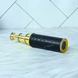 Handcrafted Black Leather Wrapped Gold Finish Telescope