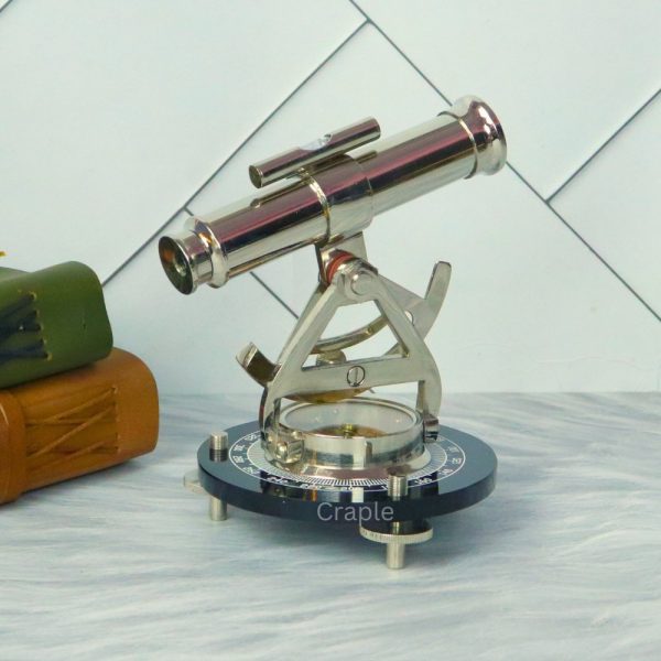 Silver Finish Desk Decor Handmade Nautical Alidade Telescope with Compass - Image 6