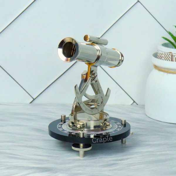Silver Finish Desk Decor Handmade Nautical Alidade Telescope with Compass - Image 5