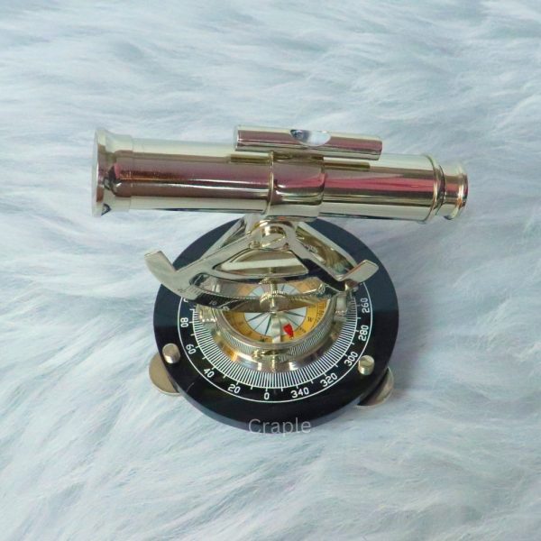 Silver Finish Desk Decor Handmade Nautical Alidade Telescope with Compass - Image 3