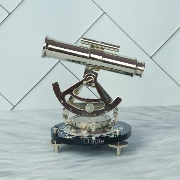Silver Finish Desk Decor Handmade Nautical Alidade Telescope with Compass - Image 4