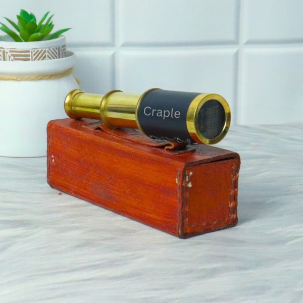 5.7" Leather-Wrapped Pocket Telescope | Shiny Brass, Compact & Extendable, 3-Pipe | Nautical Gift & Decor - Image 3