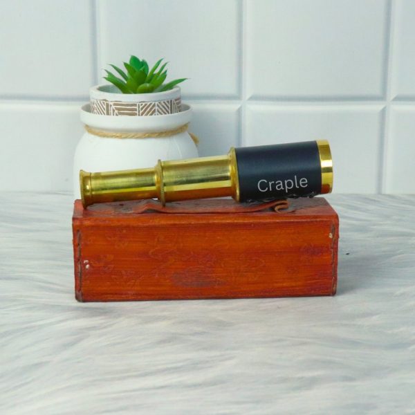 5.7" Leather-Wrapped Pocket Telescope | Shiny Brass, Compact & Extendable, 3-Pipe | Nautical Gift & Decor - Image 2