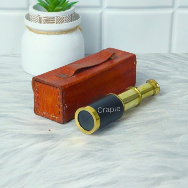 5.7" Leather-Wrapped Pocket Telescope | Shiny Brass, Compact & Extendable, 3-Pipe | Nautical Gift & Decor - Image 4