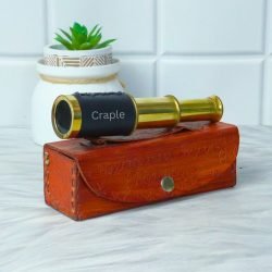 5.7" Leather-Wrapped Pocket Telescope | Shiny Brass, Compact & Extendable, 3-Pipe | Nautical Gift & Decor - Image 5