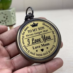 Engraved "To My Son" Black Antique Brass Pocket Compass | Ornate Dial, Detachable Chain | Gift from Mom - Image 4