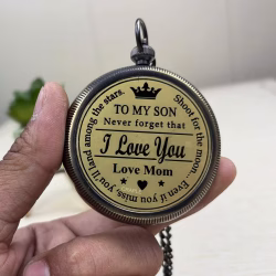 Engraved "To My Son" Black Antique Brass Pocket Compass | Ornate Dial, Detachable Chain | Gift from Mom - Image 2