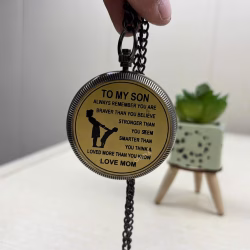 Engraved "Braver Than You Believe" Black Antique Brass Pocket Compass | "Love Mom To Son" Keepsake | Ornate Dial & Chain - Image 2