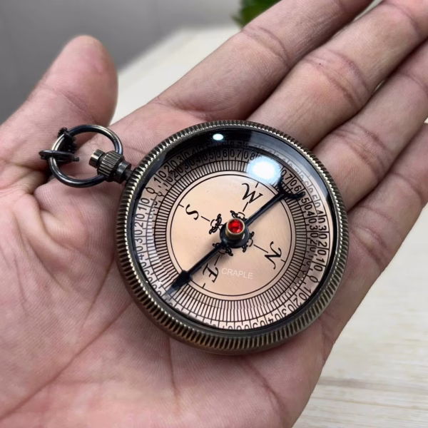 Engraved "Braver Than You Believe" Black Antique Brass Pocket Compass | "Love Mom To Son" Keepsake | Ornate Dial & Chain - Image 1
