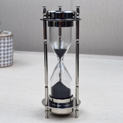 3-in-1 Nickel Finish Brass Hourglass Timer Clock Compass Desk Decor Gift - Image 3