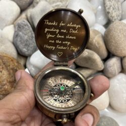Personalized Engraved Brass Compass with Leather Pouch – Custom Gift for Dad, Husband, Anniversary - Image 2