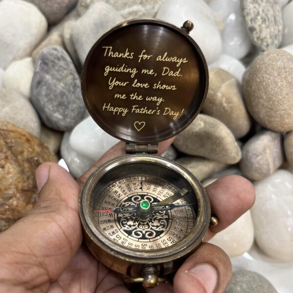 Personalized Engraved Brass Compass with Leather Pouch – Custom Gift for Dad, Husband, Anniversary - Image 2