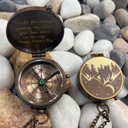 Personalized Engraved Brass Compass with Leather Pouch – Custom Gift for Dad, Husband, Anniversary