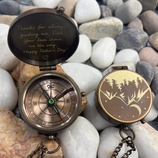 Personalized Engraved Brass Compass with Leather Pouch – Custom Gift for Dad, Husband, Anniversary - Image 1