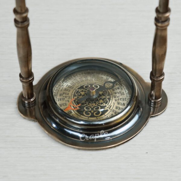 Antique Brass Handmade Nautical Desk Clock Built-in Compass Base - Victoria London 1876 Miyota Quartz Movement - Image 5